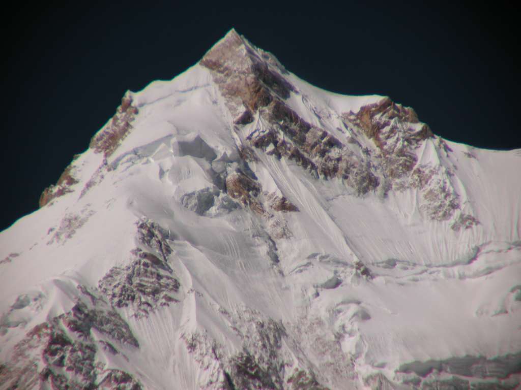 Manaslu 07 13 Manaslu Summit Close Up From Pung-gyen Gompa Here�s a close up of the main summit of Manaslu (8163m) from the Pung-gyen gompa (3870m).
